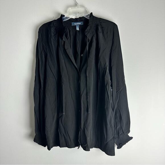 New ModCloth Boho Romance Tie Neck Blouse Top Whimsigoth Black Long Sleeves L - Picture 10 of 11